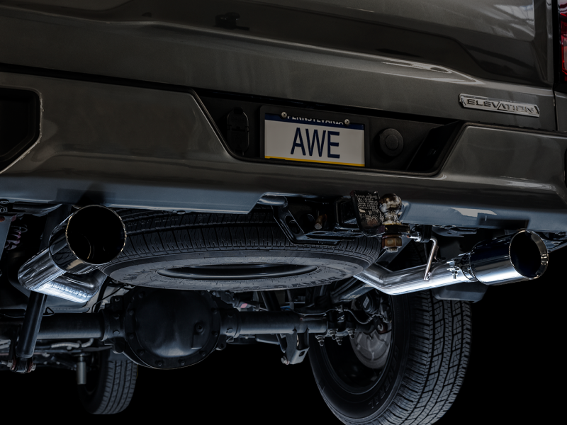 AWE Tuning 4th Gen GM 1500 5.3L 0FG Cat-Back Split Rear Exit (Flat Bumper) - Dual Diamond Tips