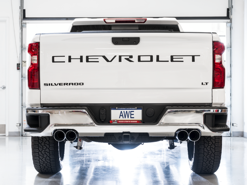 AWE Tuning 4th Gen GM 1500 6.2L 0FG Cat-Back Split Rear Exit (w/ Bumper Cutouts) - Quad Chrome Tips