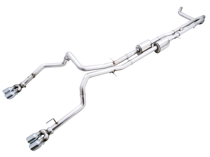 AWE Tuning 4th Gen GM 1500 6.2L 0FG Cat-Back Split Rear Exit (w/ Bumper Cutouts) - Quad Chrome Tips