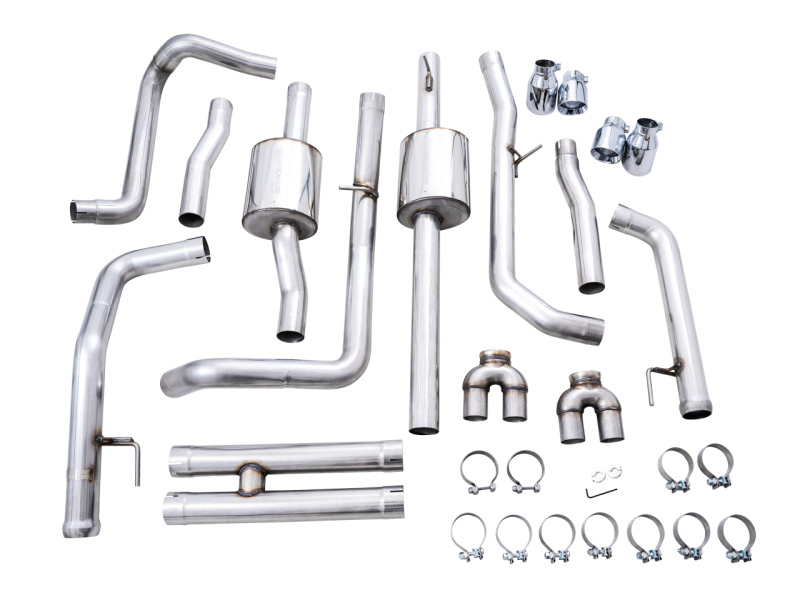 AWE Tuning 4th Gen GM 1500 6.2L 0FG Cat-Back Split Rear Exit (w/ Bumper Cutouts) - Quad Chrome Tips