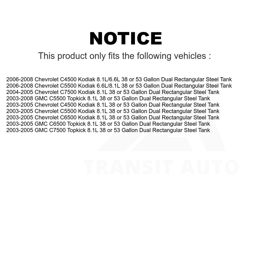 Electric Fuel Pump AGY-00210109 For Chevrolet C4500 Kodiak GMC C5500 C7500 C6500 Topkick 38 or 53 Gallon Dual Rectangular Steel Tank
