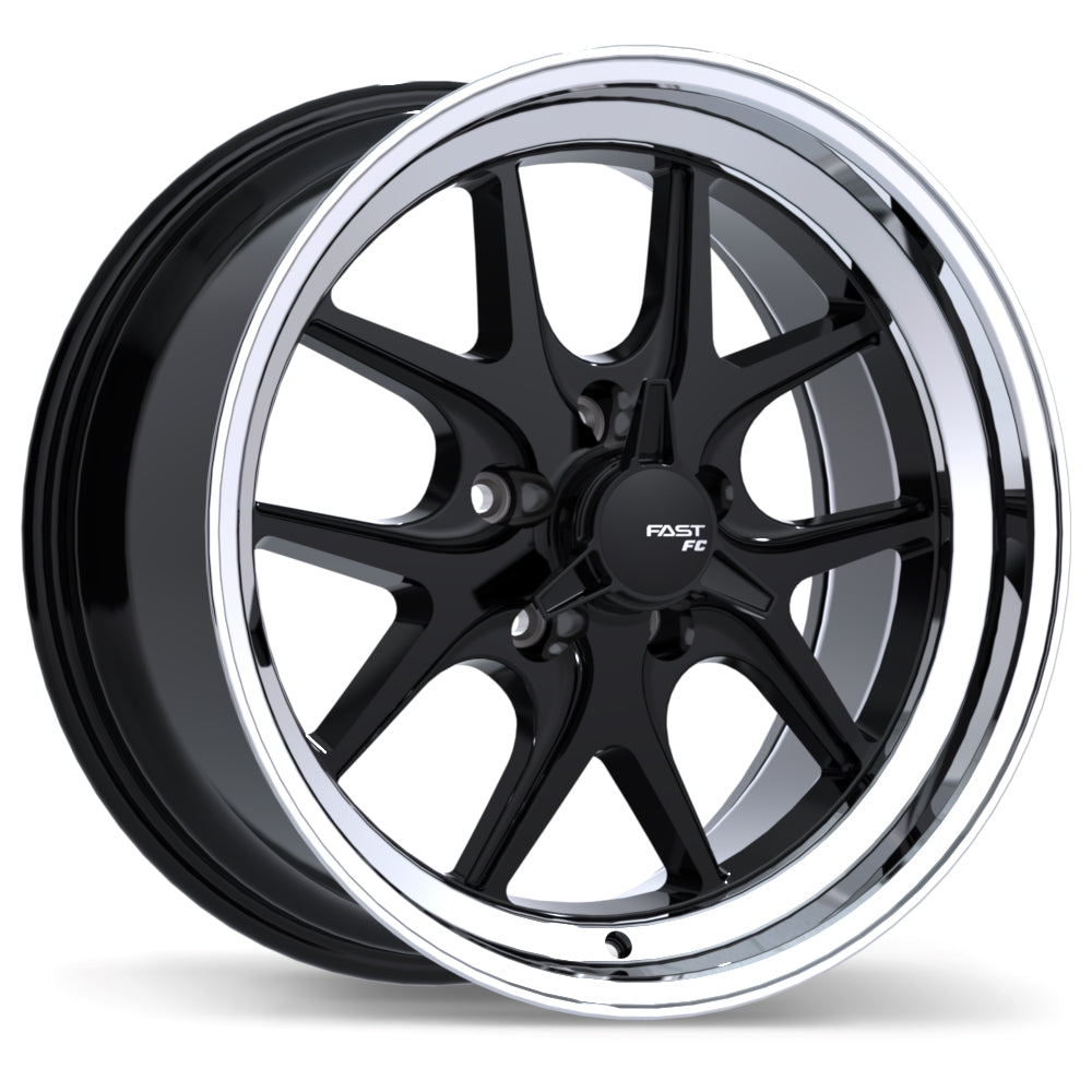 Fast Wheels Gloss Black with Machined Lip FC04V 17x9.0 5x120mm +15 70.3mm BLK / MCHL