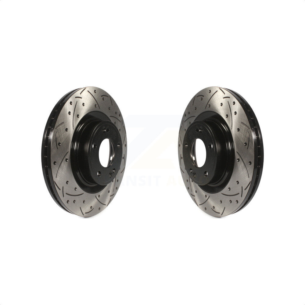 Front Coated Drilled Slotted Disc Brake Rotors Pair For Hyundai Genesis Coupe KD-100072