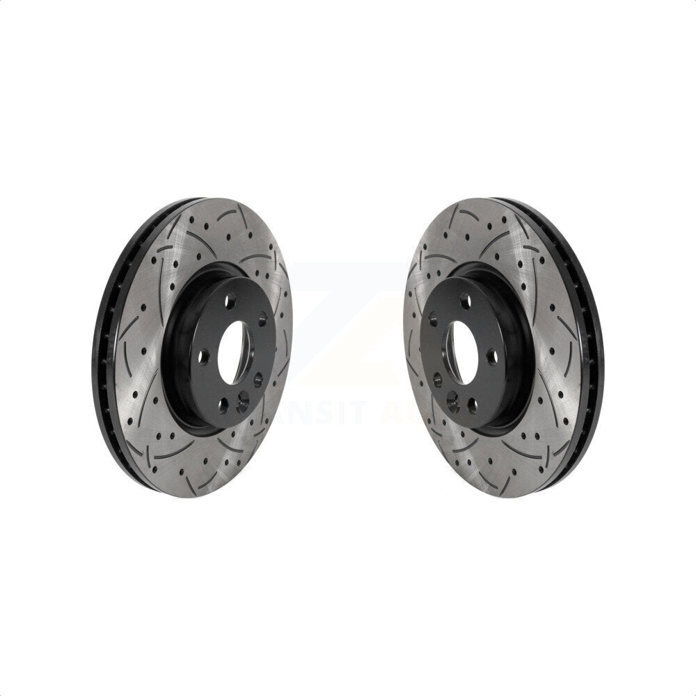 Front Coated Drilled Slotted Disc Brake Rotors Pair For Volvo S60 Land Rover Range Evoque XC70 S80 V60 V70 KD-100443