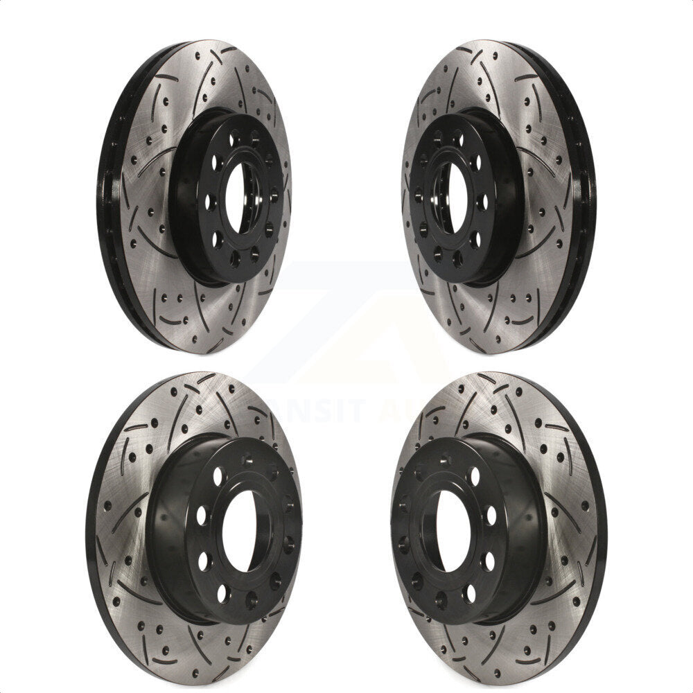 Front Rear Coated Drilled Slotted Disc Brake Rotors Kit For 2006-2009 Volkswagen Rabbit KD-100283