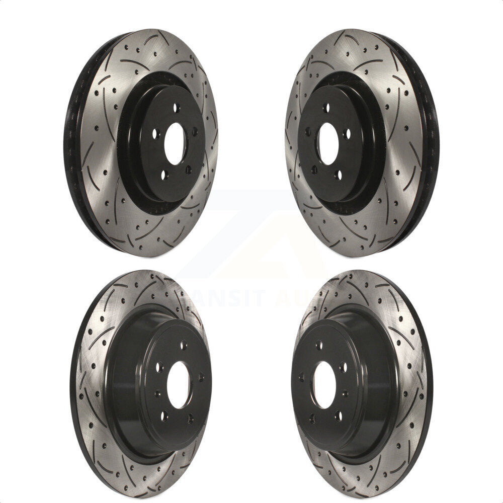 Front Rear Coated Drilled Slotted Disc Brake Rotors Kit For 2017-2017 Lincoln MKX Continental With 14mm Wheel Lugs KD-100240