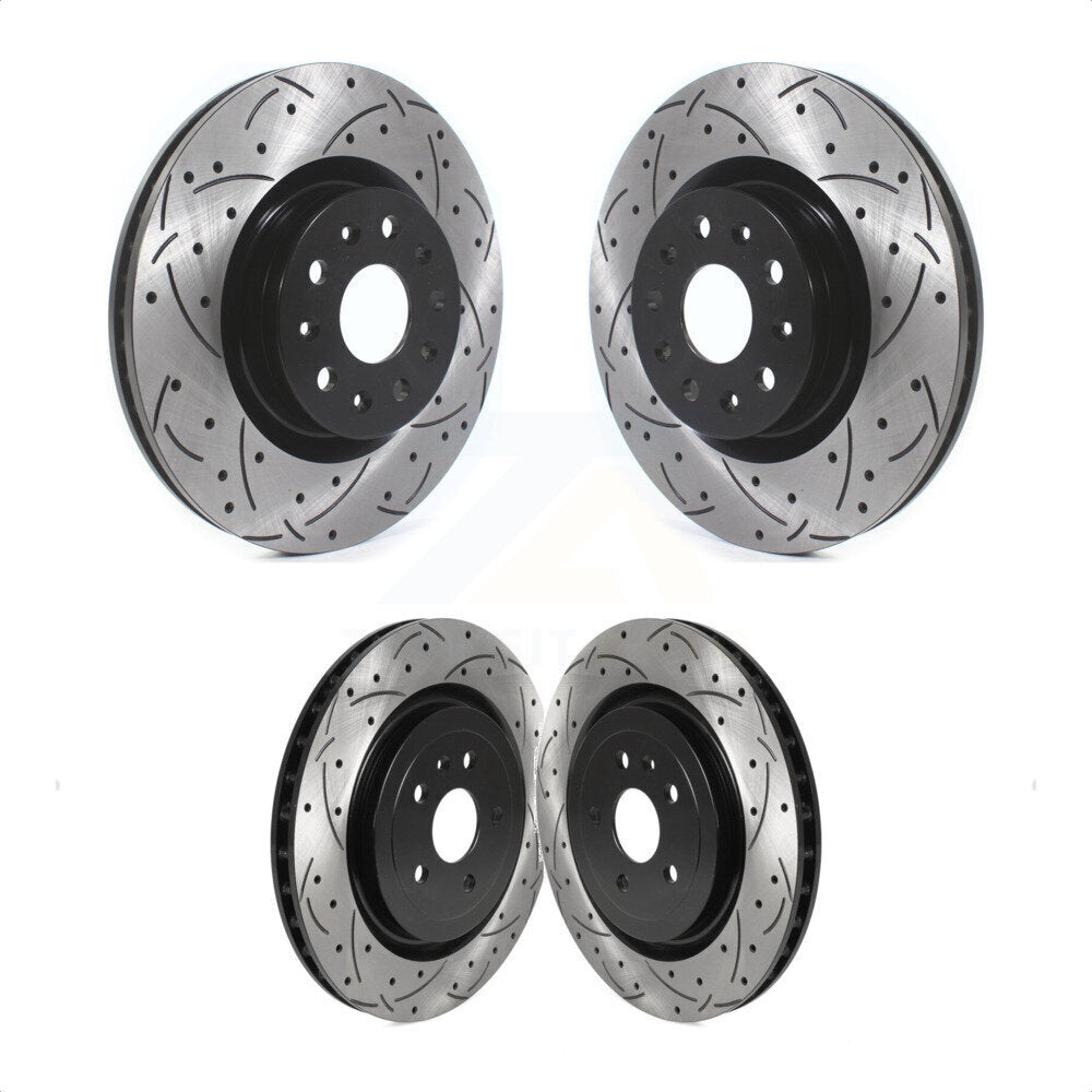 Front Rear Coated Drilled Slotted Disc Brake Rotors Kit For 2017-2019 Chevrolet Camaro Cadillac CTS KD-100365