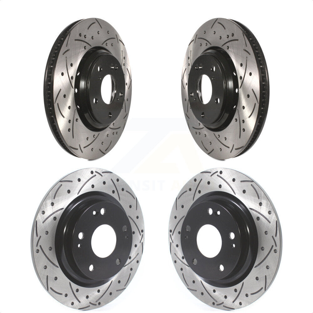 Front Rear Coated Drilled Slotted Disc Brake Rotors Kit For 2017-2020 Honda Civic Si KD-100388