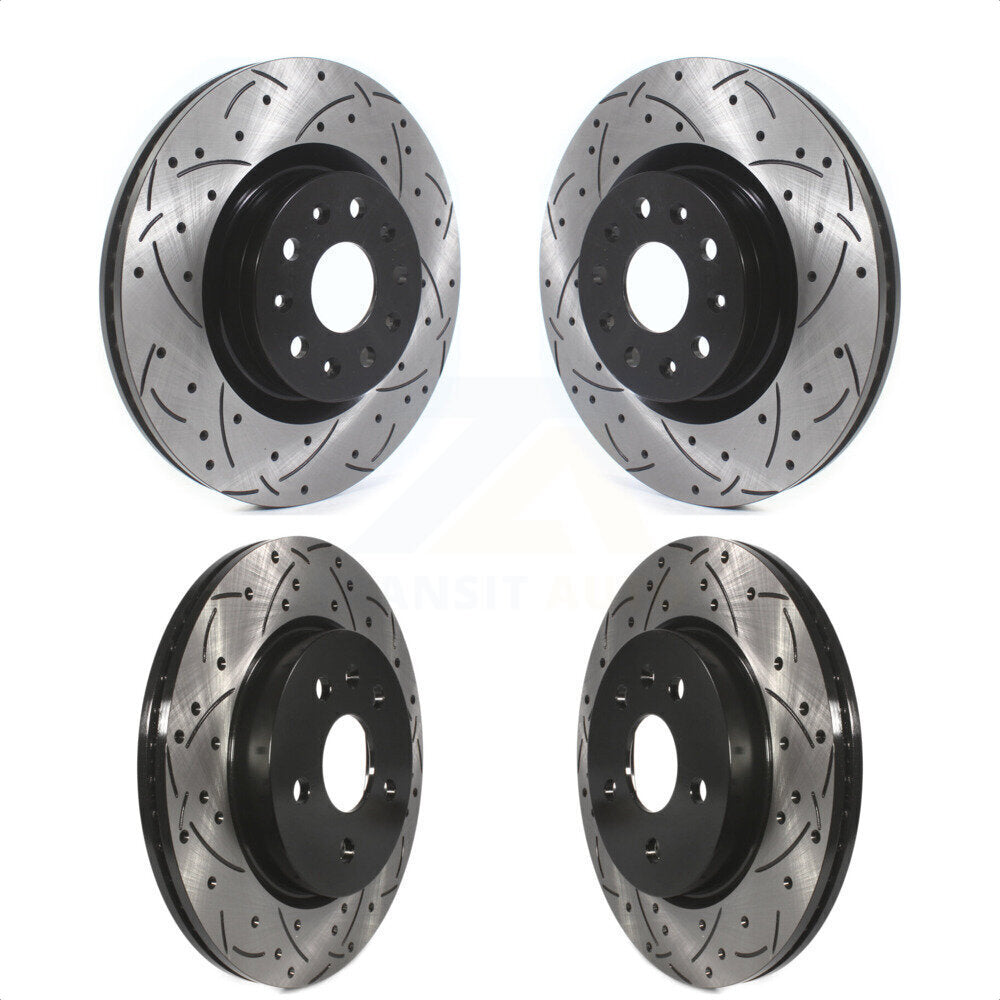 Front Rear Coated Drilled Slotted Disc Brake Rotors Kit For Cadillac CT6 Chevrolet CT5 Camaro KD-100367