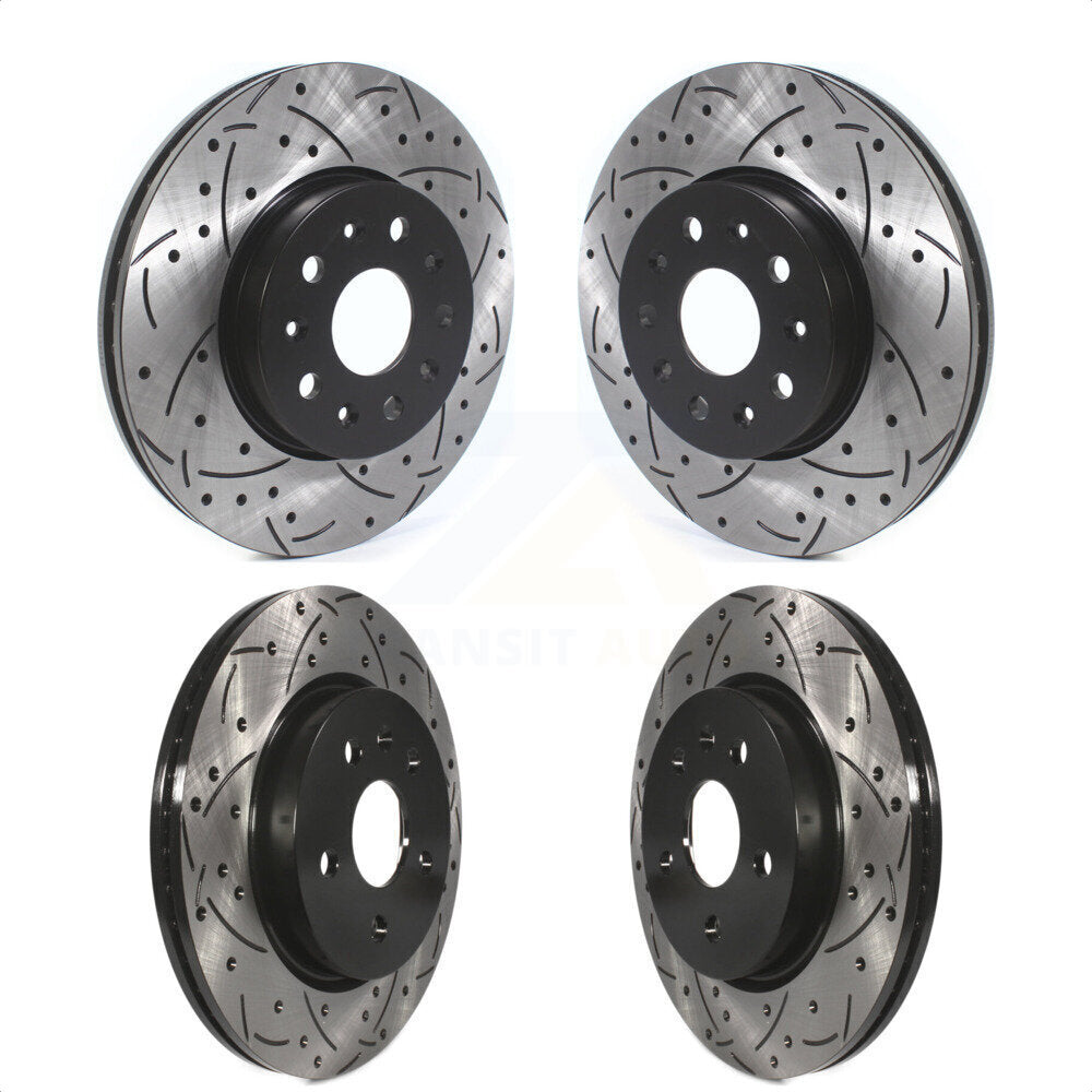 Front Rear Coated Drilled Slotted Disc Brake Rotors Kit For Chevrolet Camaro Cadillac CT5 KD-100369