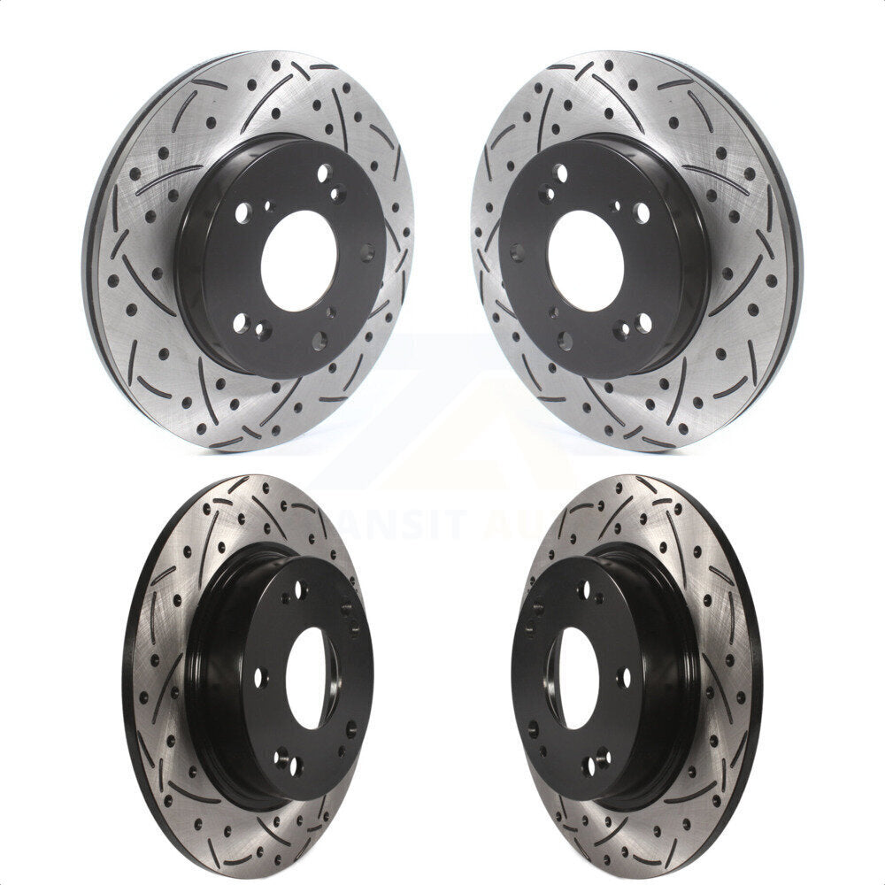 Front Rear Coated Drilled Slotted Disc Brake Rotors Kit For Honda Civic KD-100469