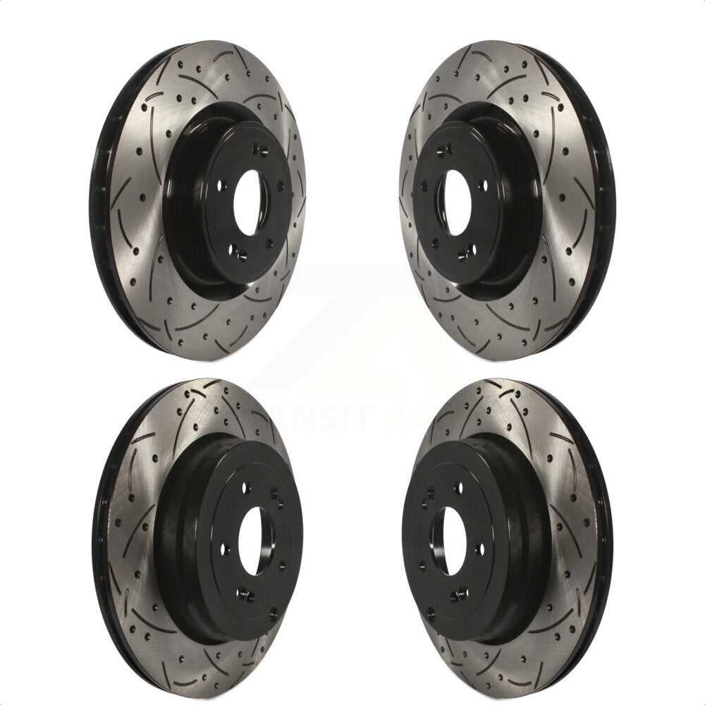 Front Rear Coated Drilled Slotted Disc Brake Rotors Kit For Hyundai Genesis Coupe KD-100321