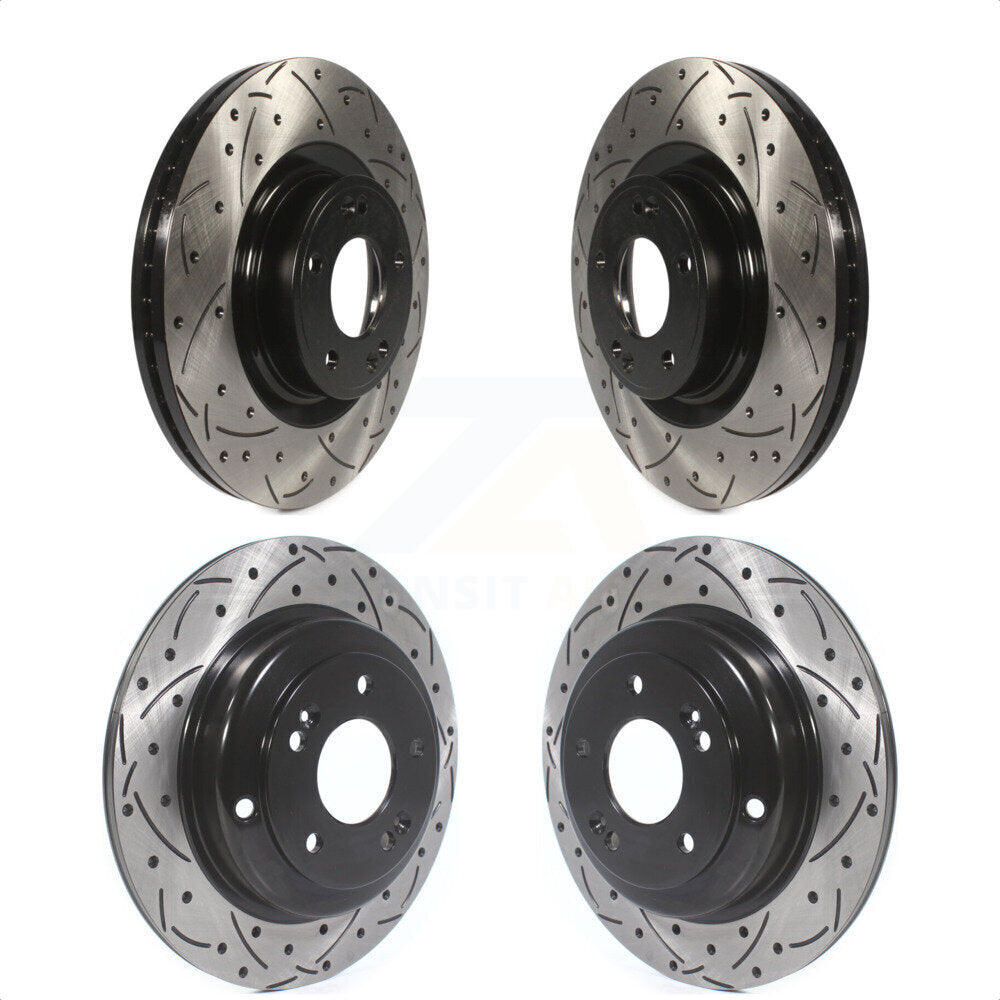 Front Rear Coated Drilled Slotted Disc Brake Rotors Kit For Hyundai Genesis Coupe KD-100322