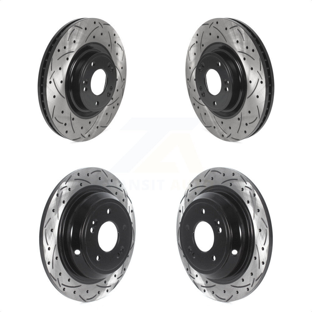 Front Rear Coated Drilled Slotted Disc Brake Rotors Kit For Hyundai Genesis KD-100490