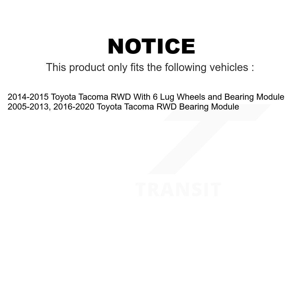 Front Rear Wheel Bearing And Assembly Kit For Toyota Tacoma RWD K70-101303