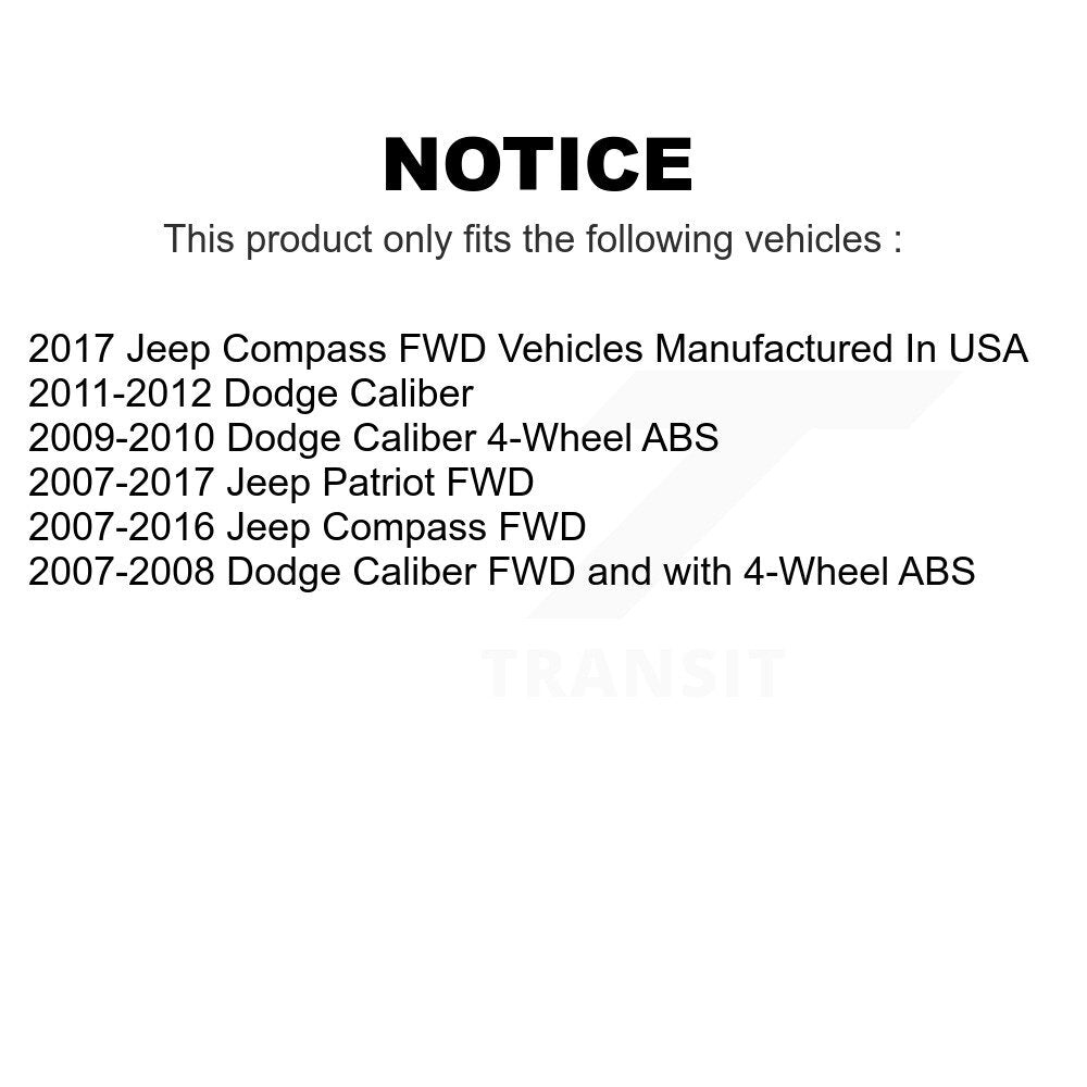 Front Rear Wheel Bearing And Hub Assembly Kit For Jeep Patriot Compass Dodge Caliber K70-101633