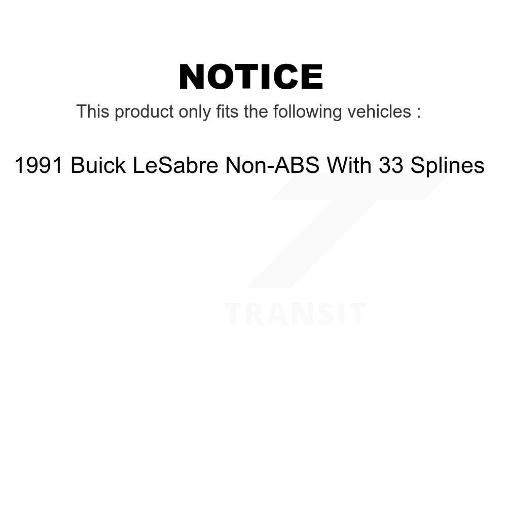 Front Rear Wheel Bearing & Hub Assembly Kit For 1991 Buick LeSabre Non-ABS With 33 Splines K70-101165