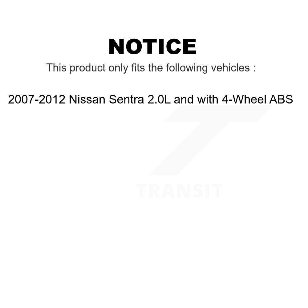 Front Rear Wheel Bearing & Hub Assembly Kit For 2007-2012 Nissan Sentra 2.0L with 4-Wheel ABS K70-101267