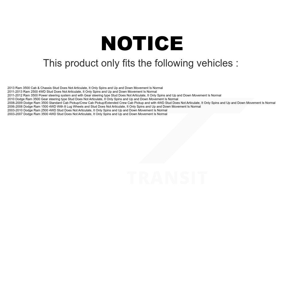 Front Suspension Ball Joints Kit For Dodge Ram 2500 1500 3500 K72-100725