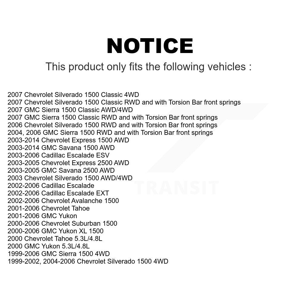 Front Suspension Control Arm And Ball Joint Assembly Kit For Chevrolet Silverado 1500 GMC Tahoe Sierra Suburban Yukon Avalanche XL Cadillac Express Classic Escalade 2500 Savana ESV EXT KTR-101392