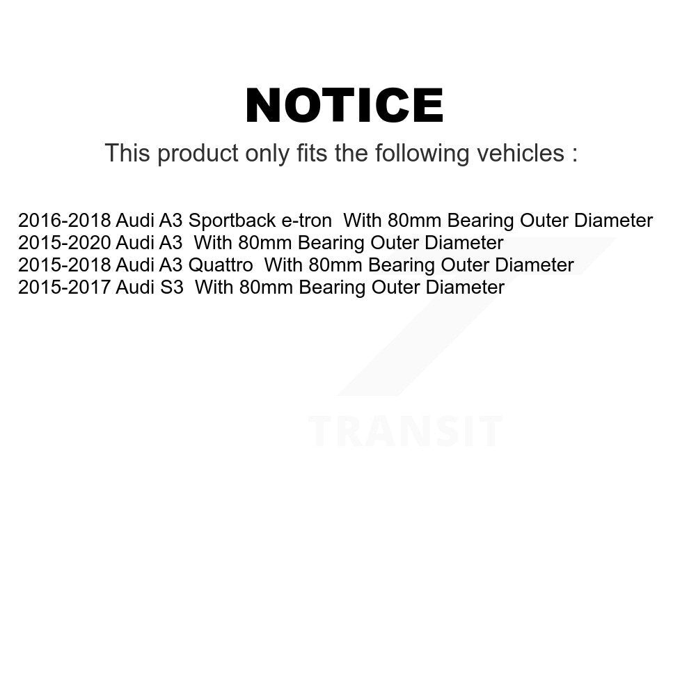 Front Wheel Bearing And Hub Assembly Pair For Audi A3 Quattro S3 Sportback e-tron With 80mm Outer Diameter K70-101810