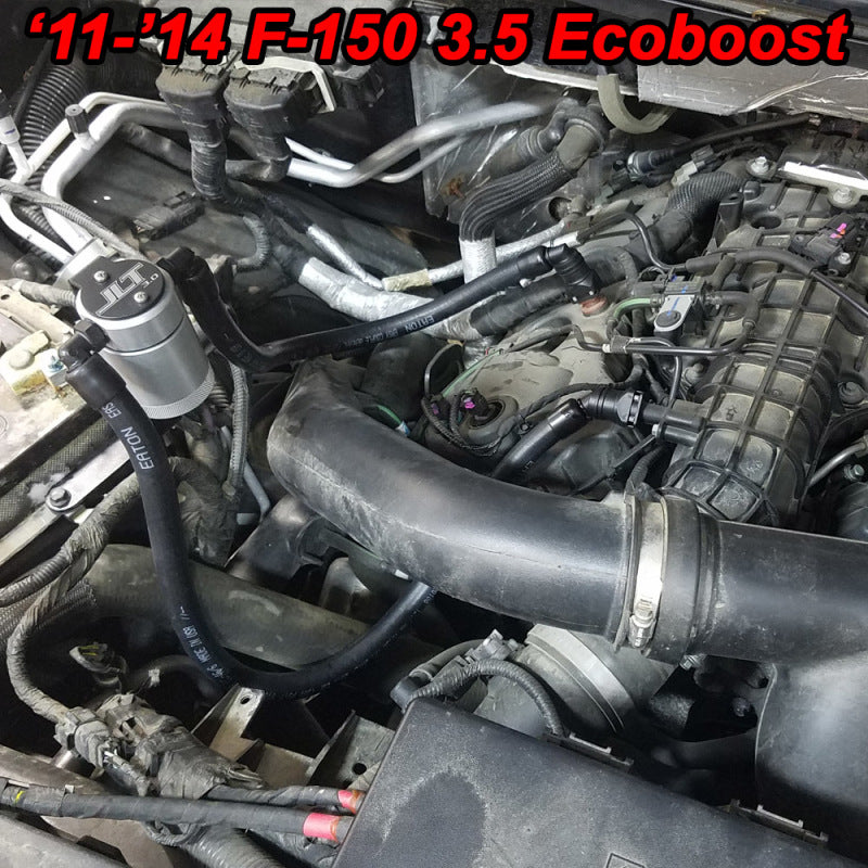 J&amp;L 2011-2025 Ford F-150 2.7L/3.5L/5.0L Passenger Side Oil Separator 3.0 - Clear Anodized