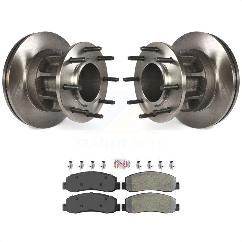Transit Auto - Front Disc Brake Rotors Hub Assembly And Semi-Metallic Pads Kit For 2008-2010 Ford F-350 Super Duty RWD With Dual Rear Wheels K8A-105770