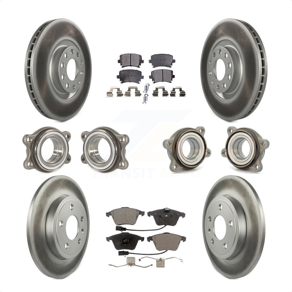 Transit Auto - Front Rear Hub Bearings Assembly Coated Disc Brake Rotors And Semi-Metallic Pads Kit (10Pc) For 2007 Audi A4 Quattro With Inner Ring Length of 19mm Bearing Module KBB-127283