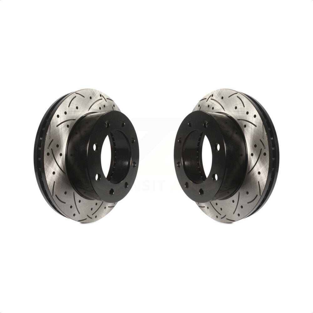 Front Coated Drilled Slotted Disc Brake Rotors Pair For Ford F-250 Super Duty F-350 F-450 KD-100009