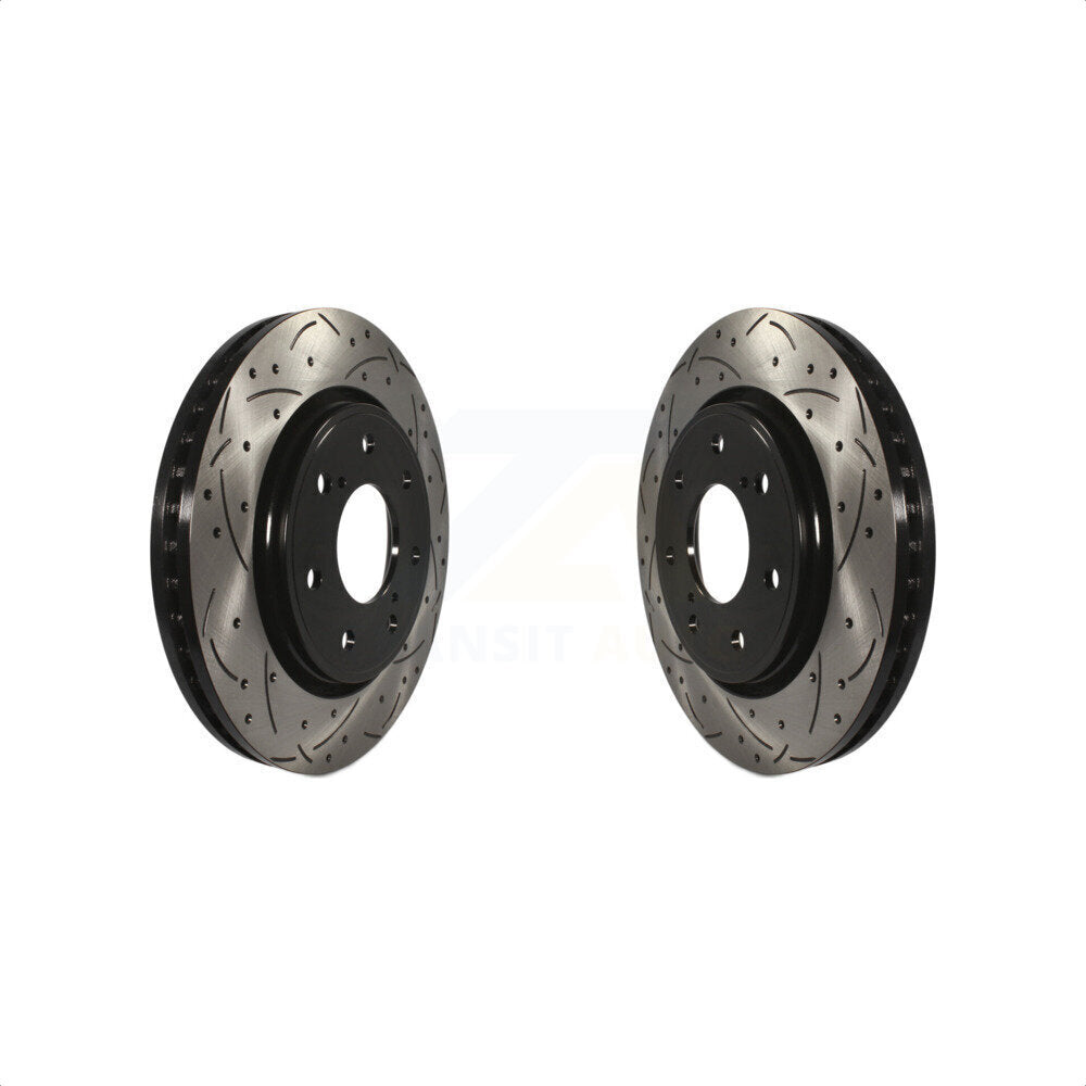 Front Coated Drilled Slotted Disc Brake Rotors Pair For 2010-2014 Ford F-150 With 7 Lug Wheels KD-100015
