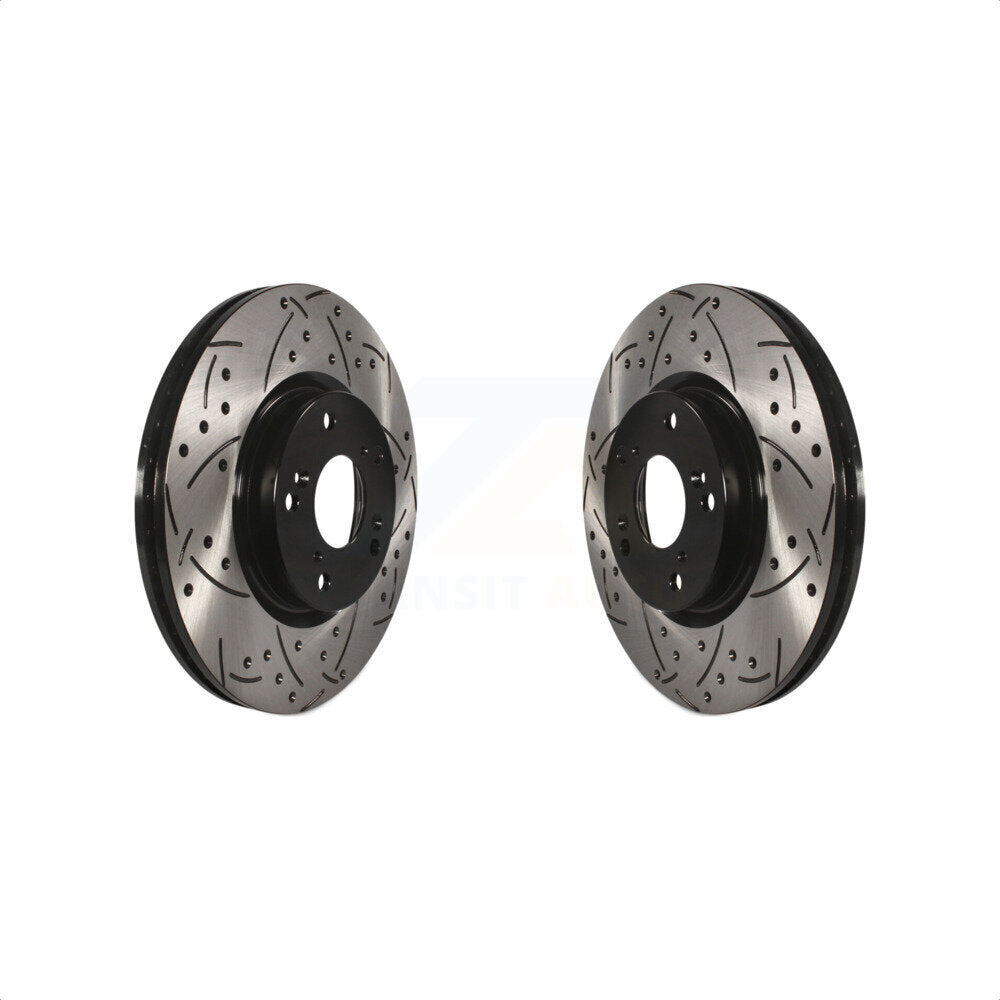 Front Coated Drilled Slotted Disc Brake Rotors Pair For Honda Civic CR-V Acura RSX ILX CSX KD-100041