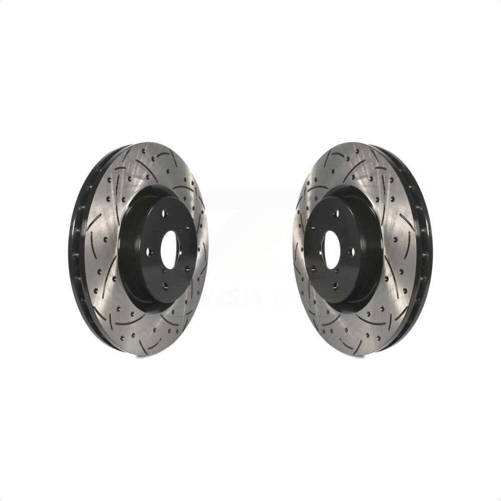 Front Coated Drilled Slotted Disc Brake Rotors Pair For Subaru Impreza WRX STI KD-100042