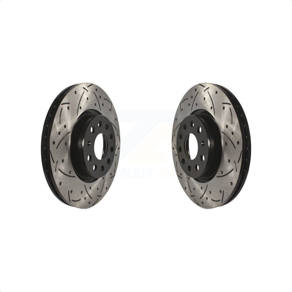 Front Coated Drilled Slotted Disc Brake Rotors Pair For Volkswagen Jetta Passat Audi Tiguan GTI Beetle CC A3 Q3 Eos Quattro Golf Alltrack TT Sportback e-tron Limited Taos KD-100045