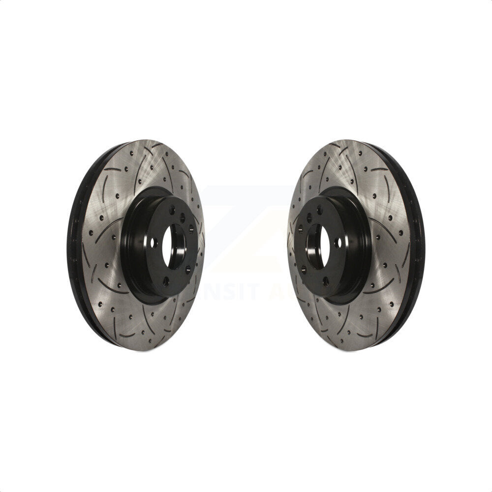 Front Coated Drilled Slotted Disc Brake Rotors Pair For BMW X5 X6 KD-100058