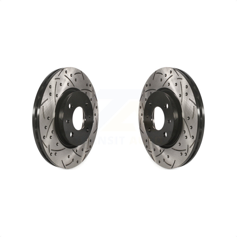 Front Coated Drilled Slotted Disc Brake Rotors Pair For 2012-2017 Fiat 500 Naturally Aspirated KD-100083