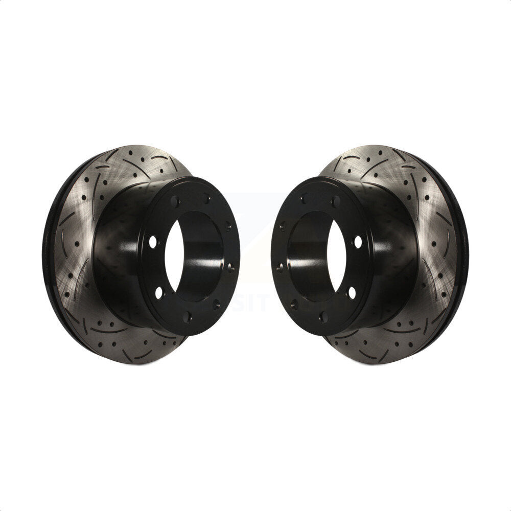 Rear Coated Drilled Slotted Disc Brake Rotors Pair For 2005-2012 Ford F-250 Super Duty F-350 KD-100119