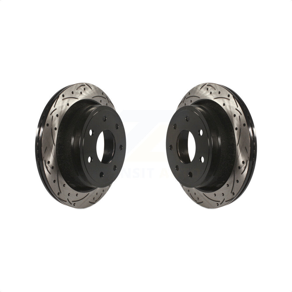 Rear Coated Drilled Slotted Disc Brake Rotors Pair For 2012-2014 Ford F-150 With 7 Lug Wheels KD-100124