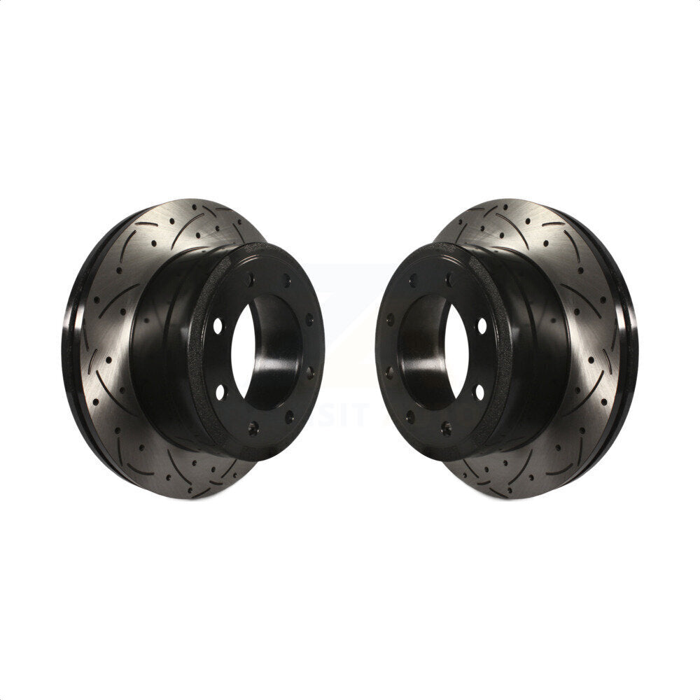 Rear Coated Drilled Slotted Disc Brake Rotors Pair For Ford F-250 Super Duty F-350 KD-100129