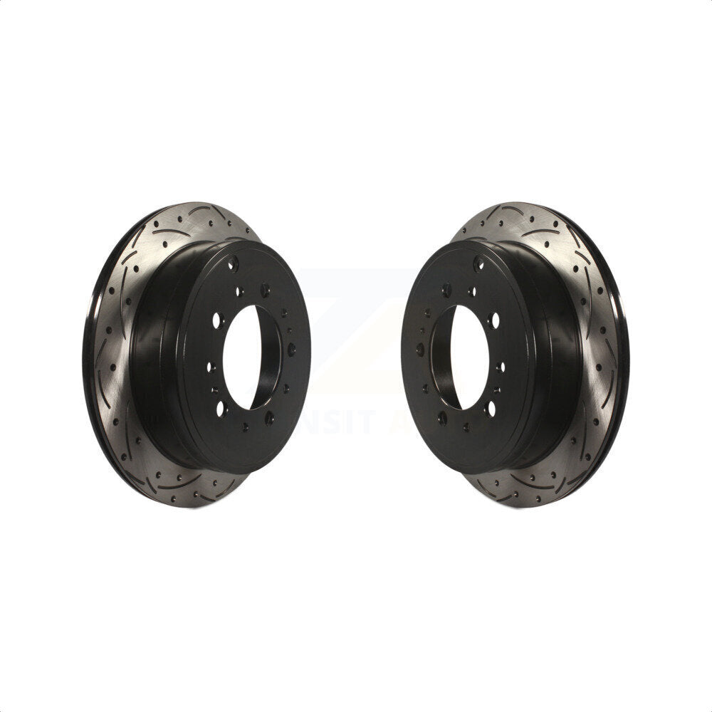 Rear Coated Drilled Slotted Disc Brake Rotors Pair For Toyota Tundra Sequoia Lexus LX570 Land Cruiser KD-100161