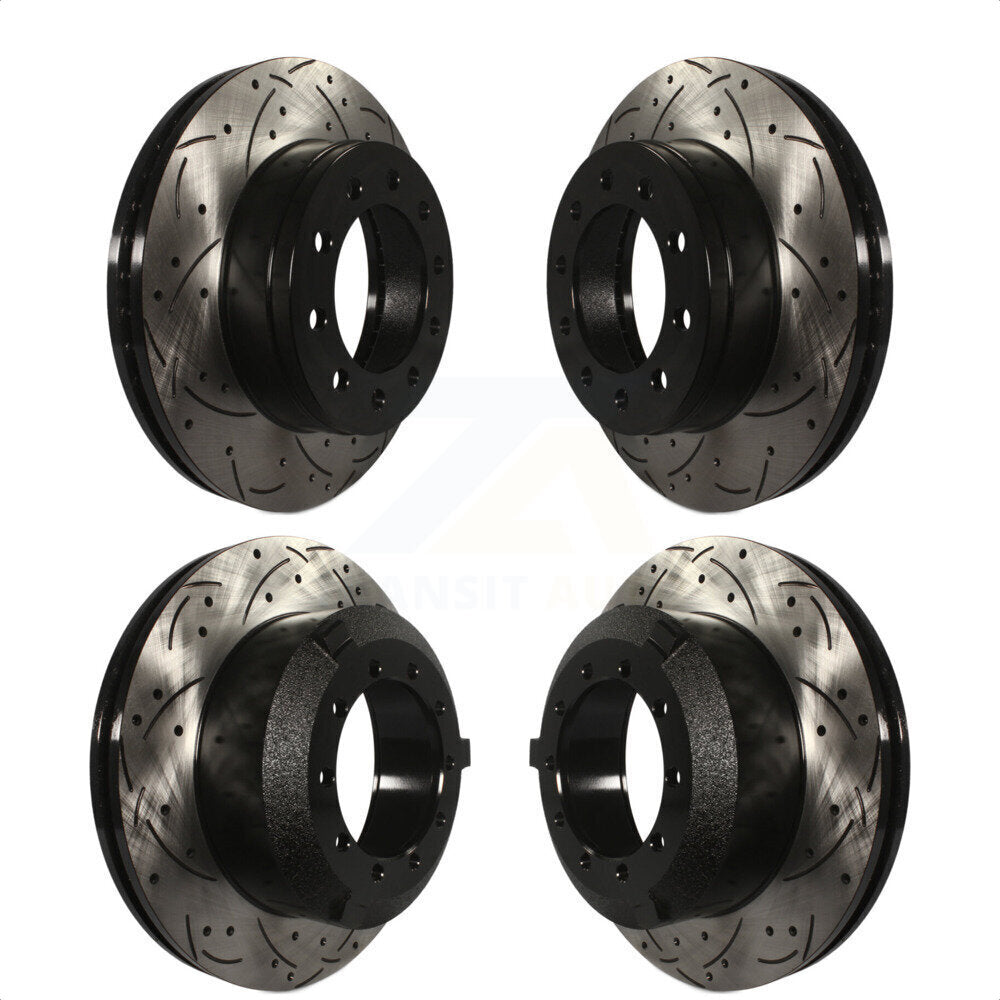 Front Rear Coated Drilled Slotted Disc Brake Rotors Kit For Ford F-450 Super Duty F-550 International CF500 CF600 KD-100217