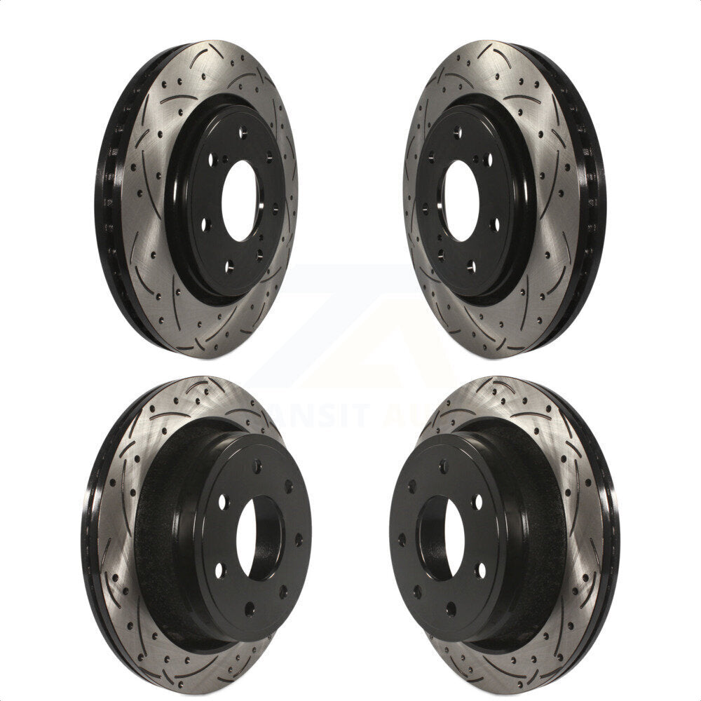 Front Rear Coated Drilled Slotted Disc Brake Rotors Kit For 2012-2014 Ford F-150 With 7 Lug Wheels KD-100227