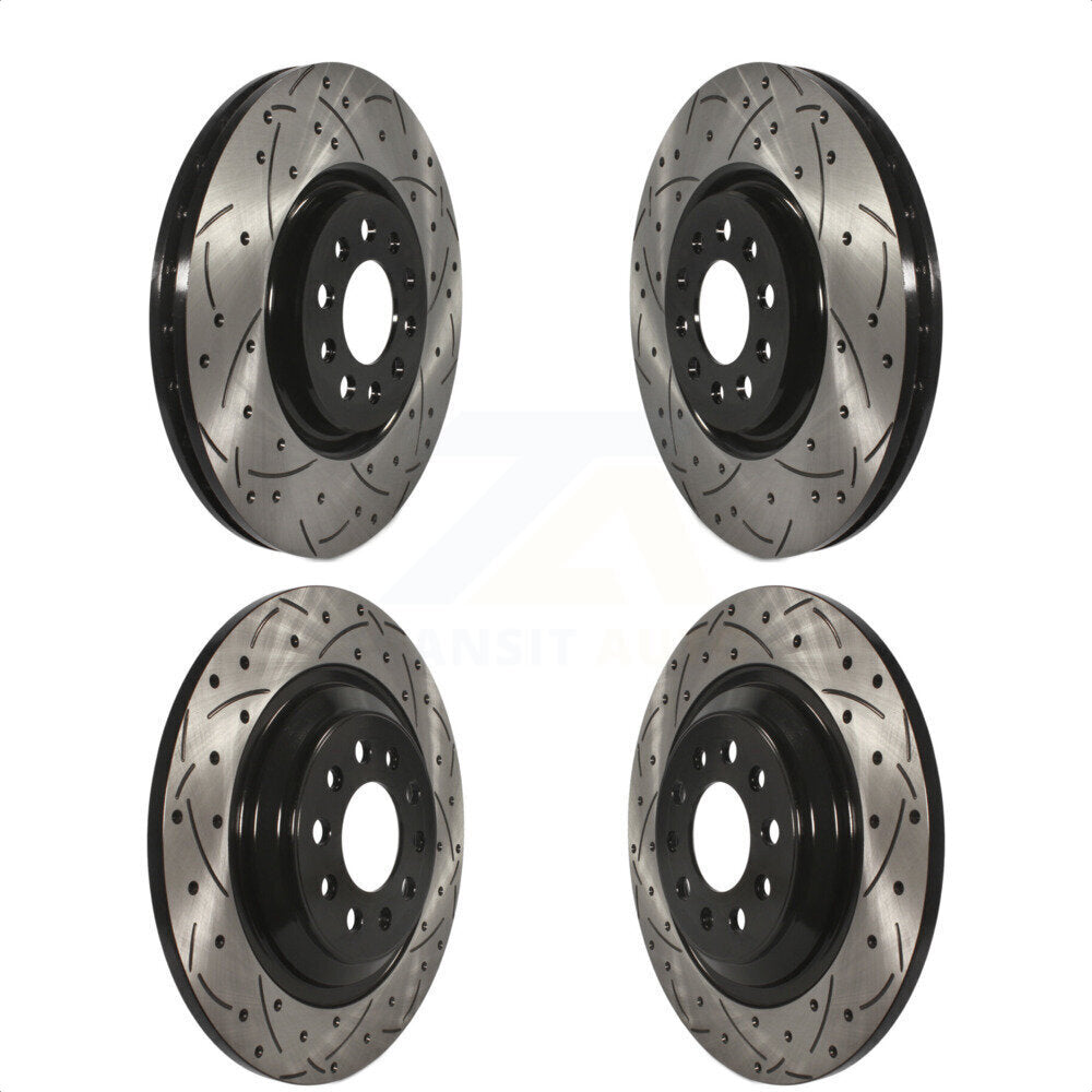 Front Rear Coated Drilled Slotted Disc Brake Rotors Kit For 2014-2021 Jeep Cherokee With Dual Piston Caliper KD-100262