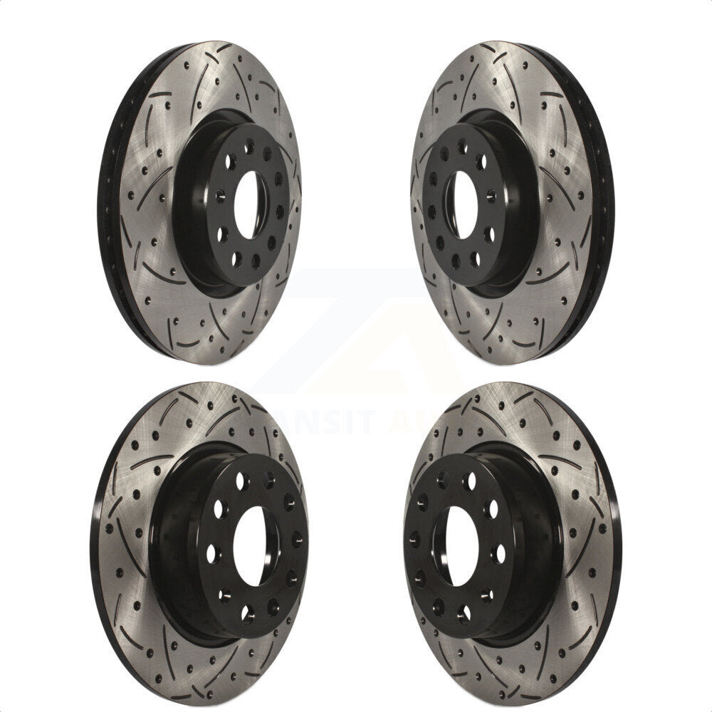 Front Rear Coated Drilled Slotted Disc Brake Rotors Kit For Volkswagen Passat GTI Audi A3 Beetle Quattro Golf Alltrack Sportback e-tron Taos KD-100280