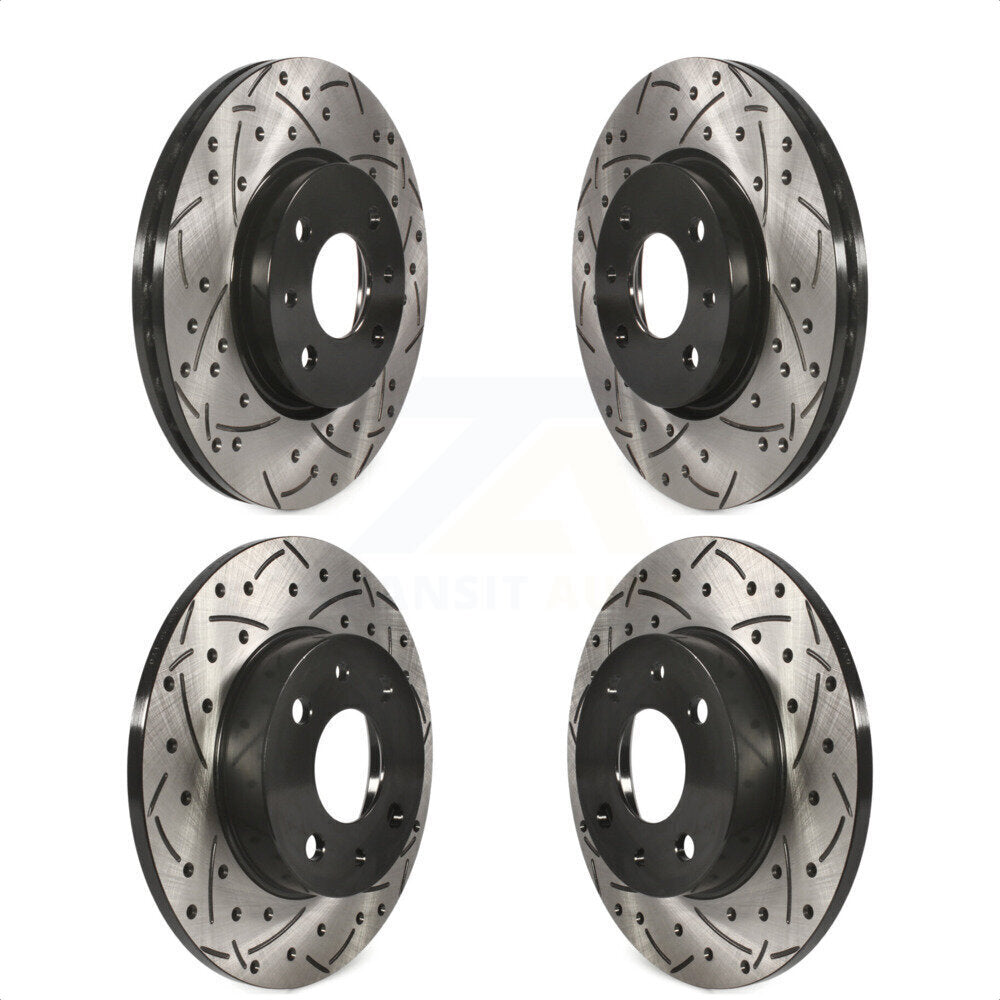 Front Rear Coated Drilled Slotted Disc Brake Rotors Kit For 2012-2017 Fiat 500 Naturally Aspirated KD-100335