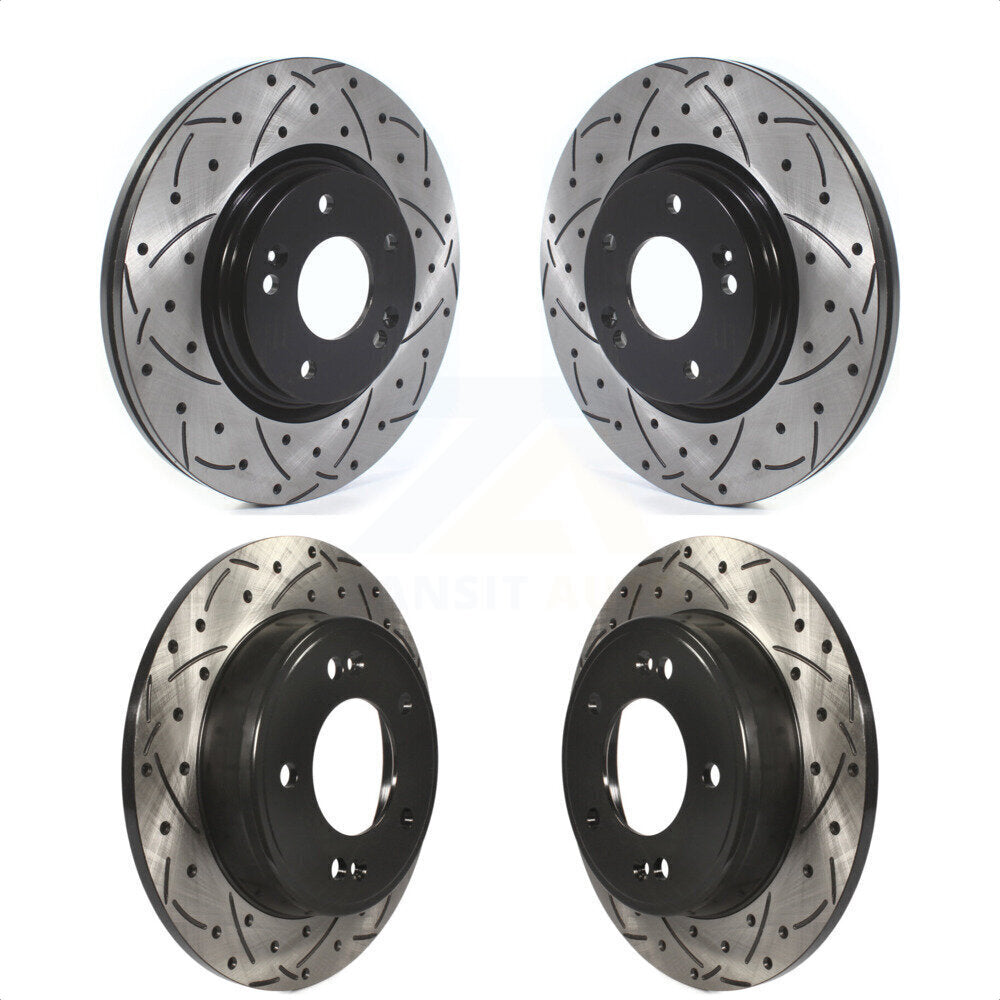 Front Rear Coated Drilled Slotted Disc Brake Rotors Kit For Kia Soul Forte KD-100384