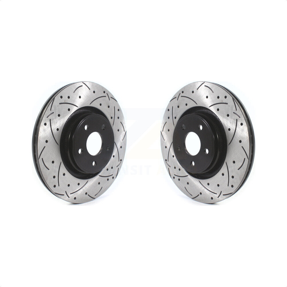 Front Coated Drilled Slotted Disc Brake Rotors Pair For Ford Focus Lincoln MKC KD-100401
