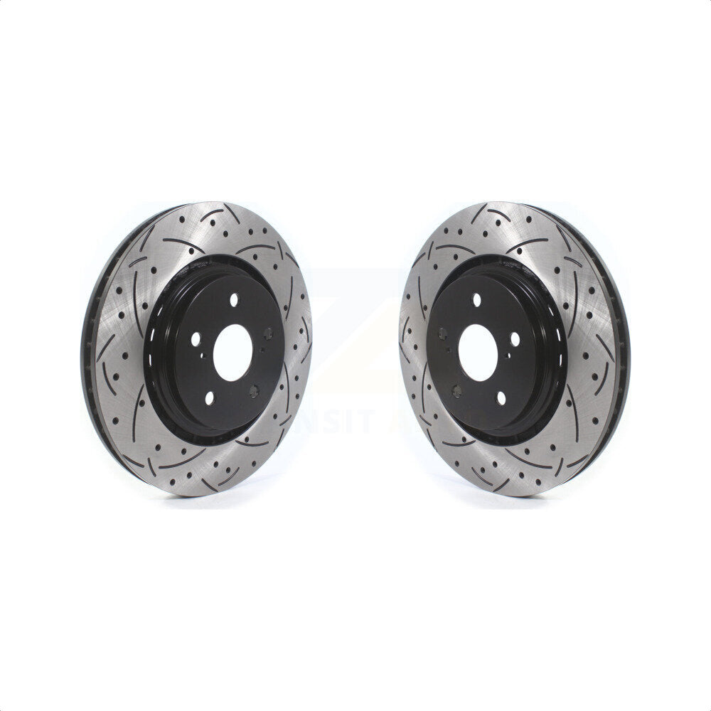 Front Coated Drilled Slotted Disc Brake Rotors Pair For Lexus RX350 RX450h Toyota RX350L Camry RX450hL Avalon NX250 NX350 NX350h KD-100406