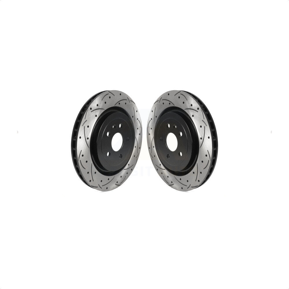 Rear Coated Drilled Slotted Disc Brake Rotors Pair For Chevrolet Camaro Cadillac CTS KD-100412