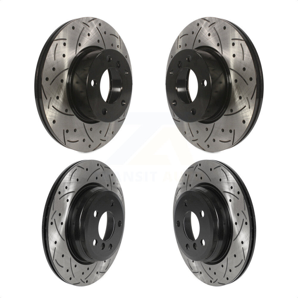 Front Rear Coated Drilled Slotted Disc Brake Rotors Kit For BMW 330i xDrive 430i Without Blue Painted Calipers KD-100489