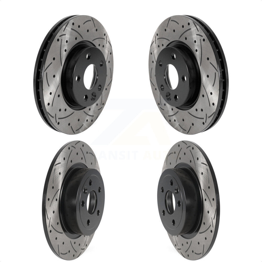 Front Rear Coated Drilled Slotted Disc Brake Rotors Kit For 2016-2017 Land Rover Range Evoque With 300mm Diameter Rotor KD-100493
